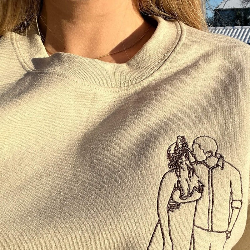 Personalized Embroidered Outline Photo Sweatshirt For Couples