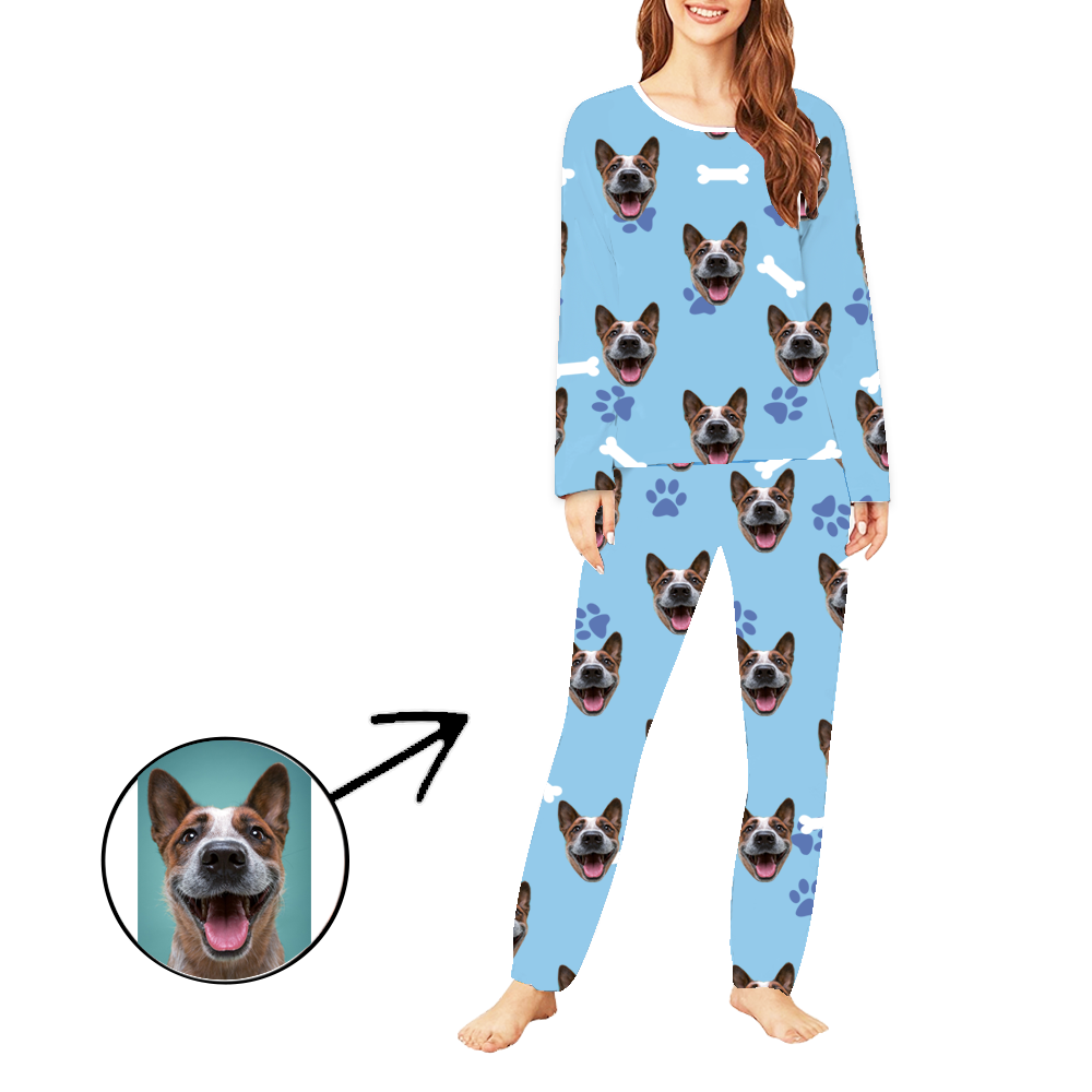 Custom Christmas Day Gifts Photo Pajamas Dog Paw Footprint Long Sleeve