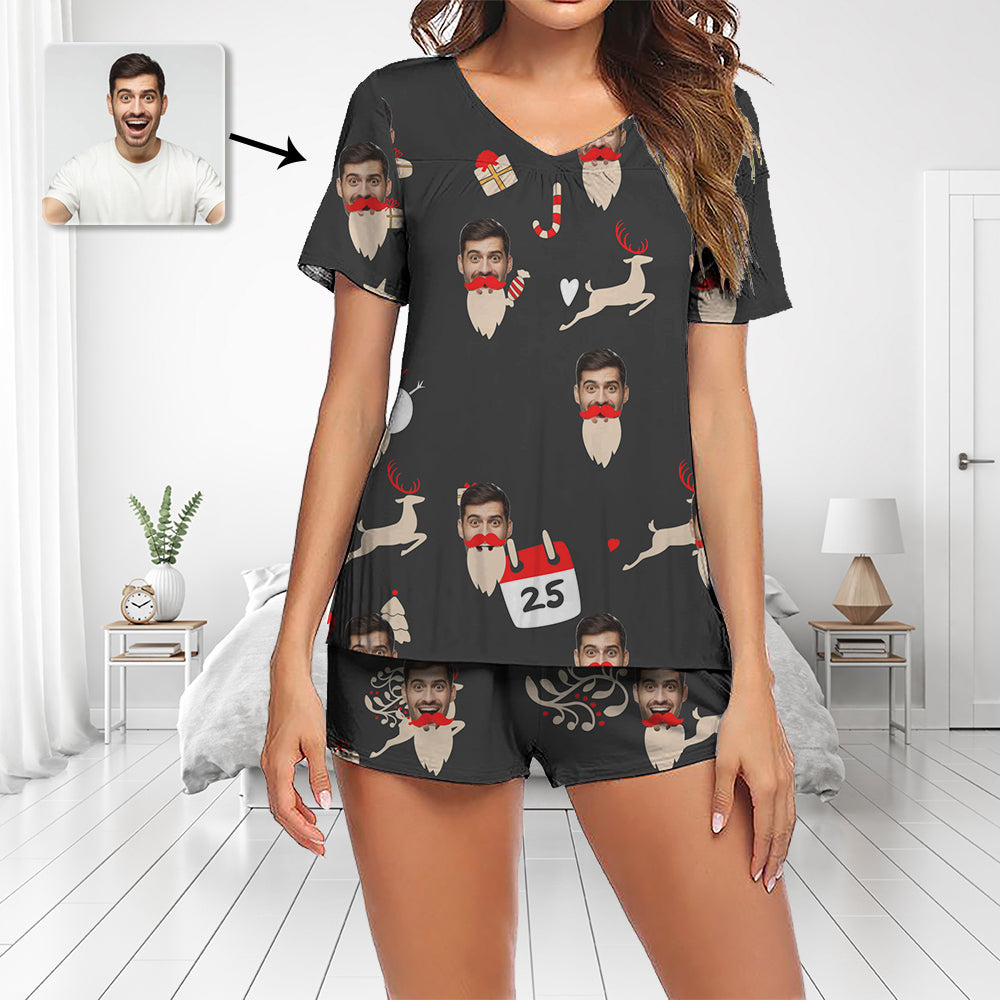 Fustylead Women's Ladybug Print Pajama Set - Short Sleeve Top & Shorts With Pockets