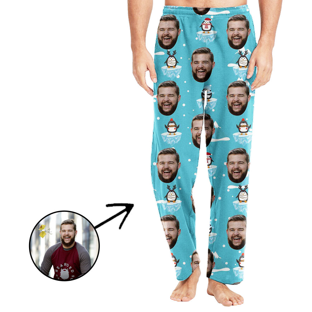 Custom Photo Pajamas Pants For Men Lovely Penguin