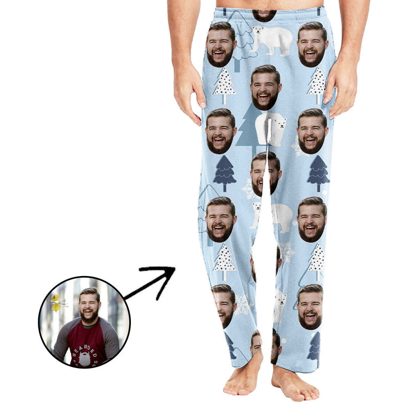 Custom Photo Pajamas Pants For Men Christmas Tree And Bear