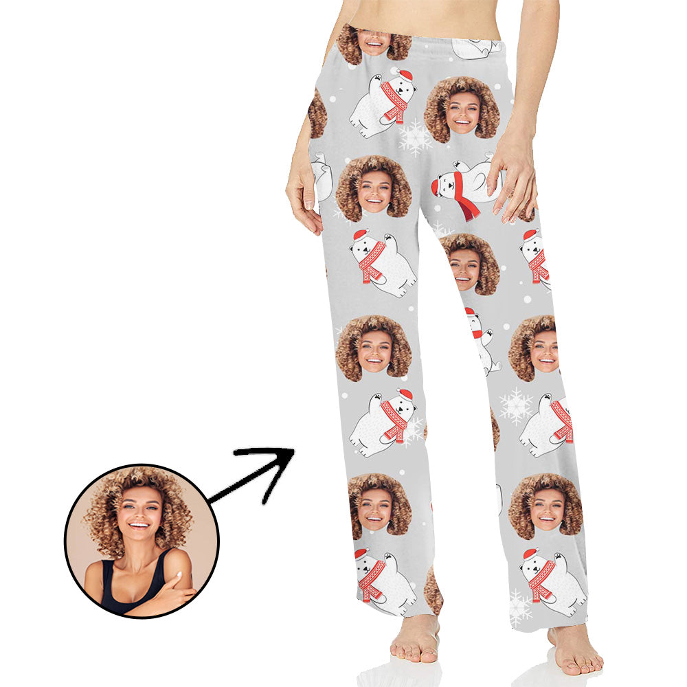 Custom Photo Pajamas Pants For Women Snowman Bear