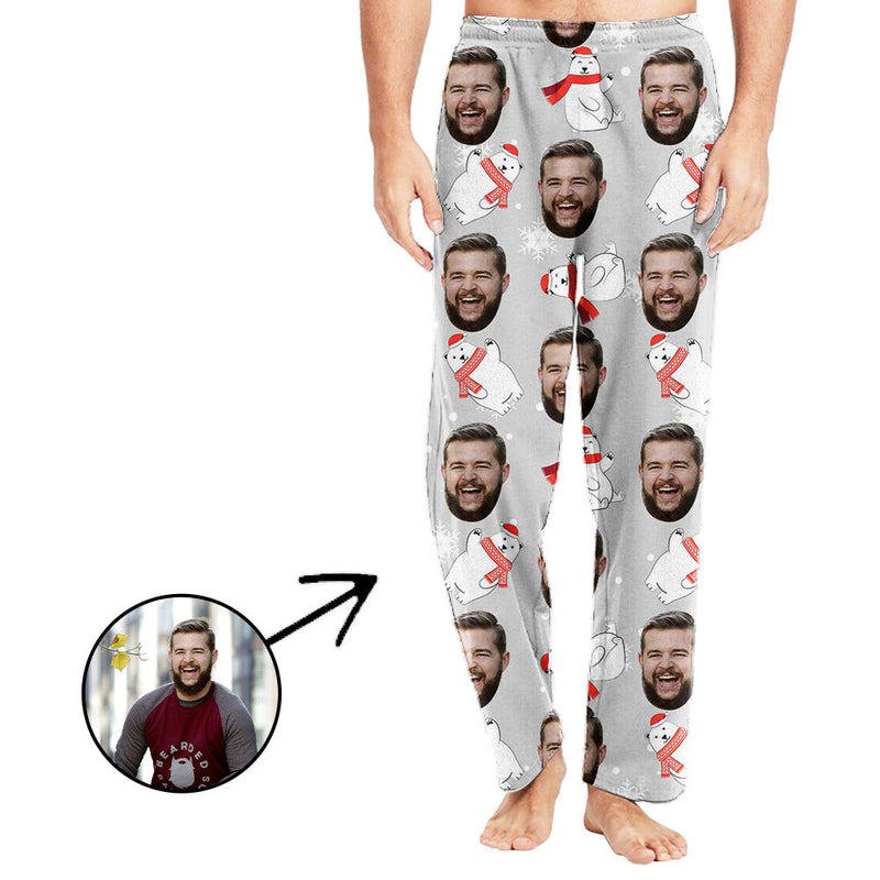 Custom Photo Pajamas Pants For Men Snowman Bear