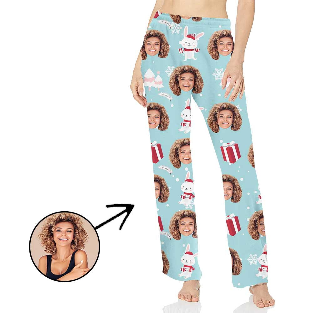 Custom Photo Pajamas Pants For Women Snow And Rabbit