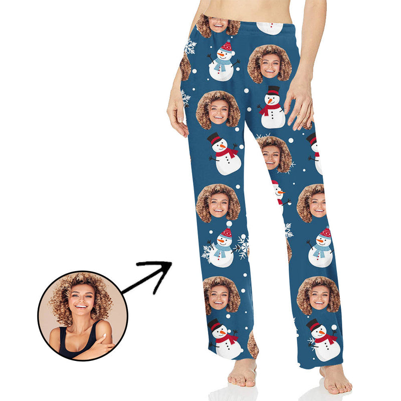 Custom Photo Pajamas Pants For Women Snowflake And Snowman