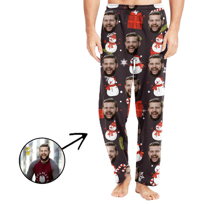 Custom Photo Pajamas Pants For Men Snowman And Gift