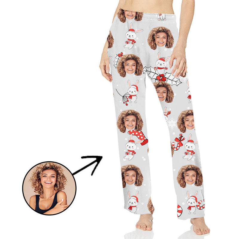 Custom Photo Pajamas Pants For Women Love Rabbit
