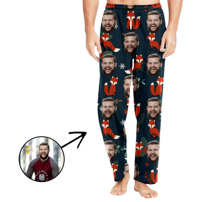 Custom Photo Pajamas Pants For Men Fox And Snowflake