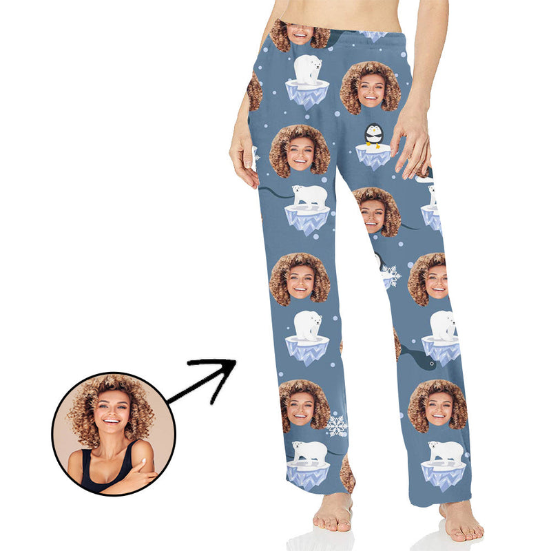 Custom Photo Pajamas Pants For Women Polar Bear