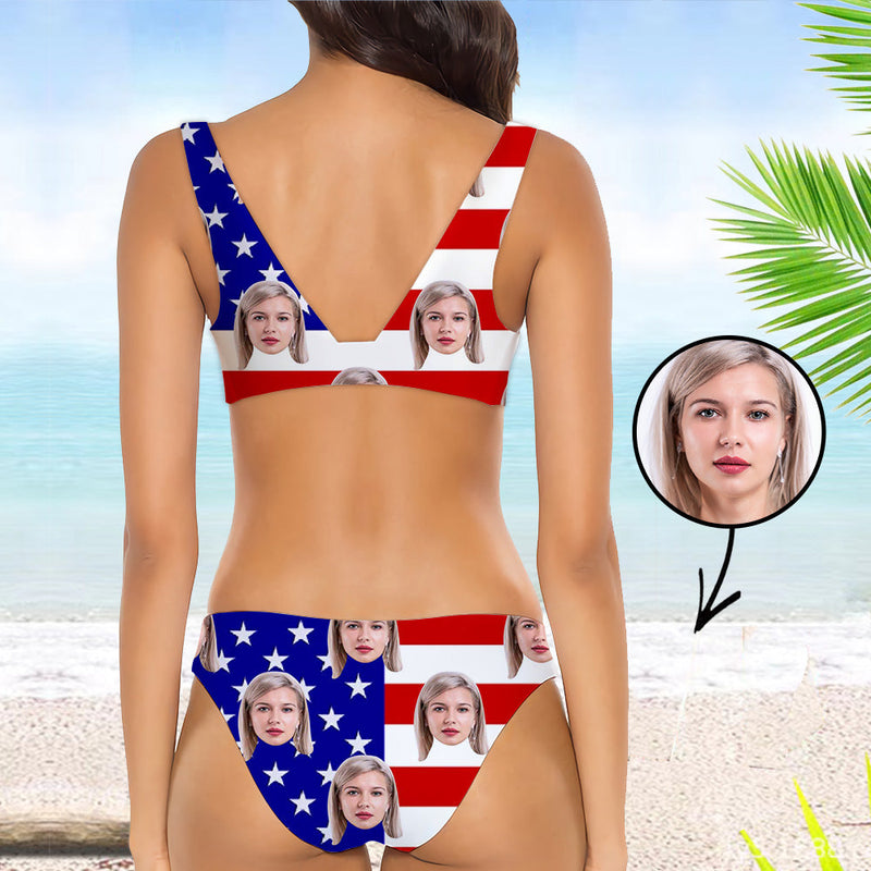 Custom Bikini Personlized Bikini Face Bikini American Flag Personalized Bathing Suit For Women Bikini Set
