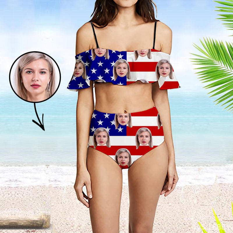 Custom Face Swimsuit One Piece Face Swimsuit Face Bikini Tropical Island Suspender Swimsuit Face Personalized Bathing Suit For Women