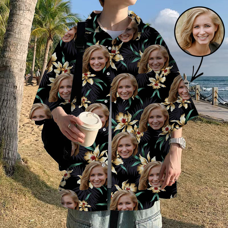 Custom Hawaiian Shirts with Face Hawaiian Shirts Tropical Aloha Shirt Lily Flowers Vacation Party Gift