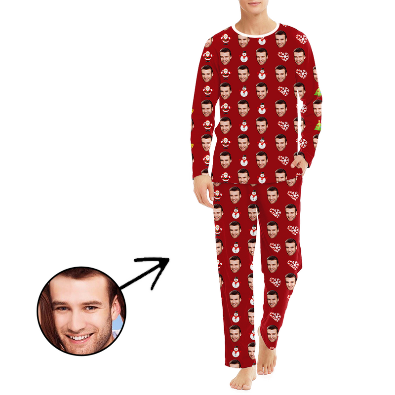 Custom Men's Photo Pajamas Merry Christmas Long Sleeve