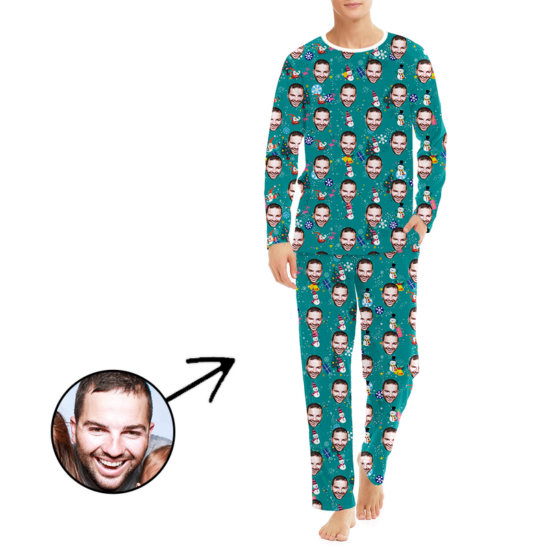 Custom Men's Photo Pajamas Happy Holiday Long Sleeve