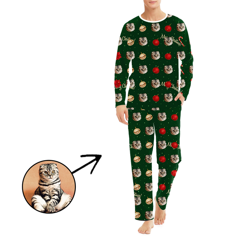 Custom Men's Photo Pajamas Merry Christmas Gift Long Sleeve