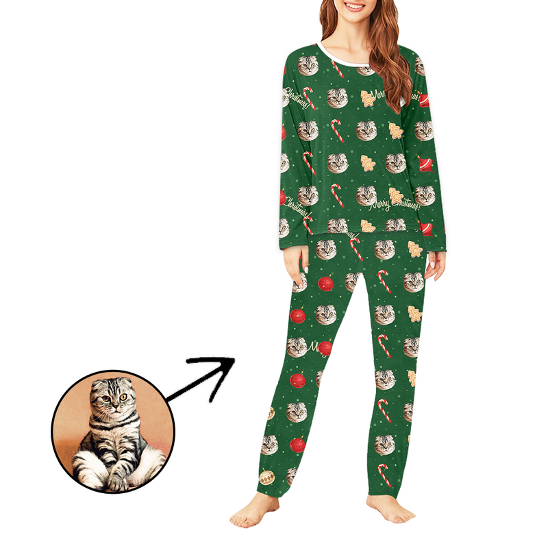 Custom Women's Photo Pajamas Merry Christmas Gift Long Sleeve