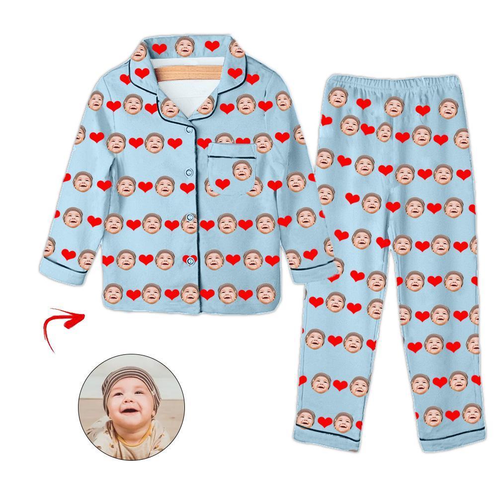 Custom Photo Kid's Pajamas Heart I Love My Baby Blue