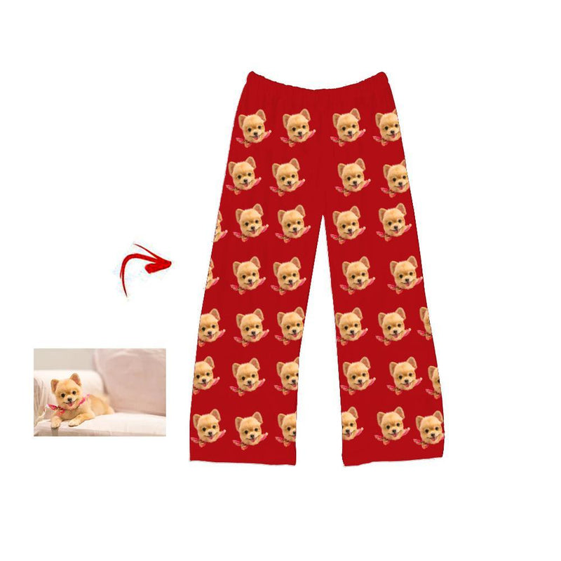 Custom Photo Pajamas Pants I Love My Dog Red