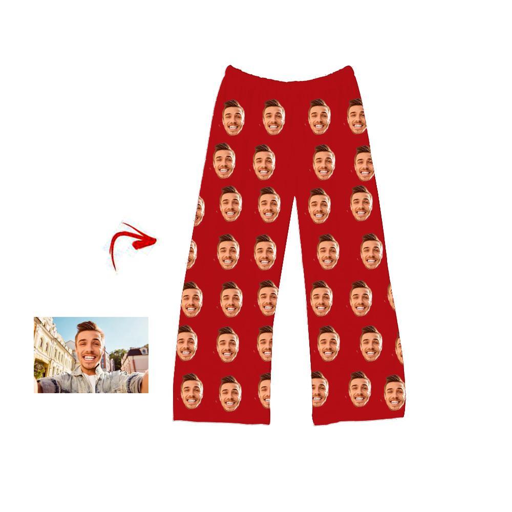 Custom Photo Pajamas Pants I Love My Boyfriend Red For Men
