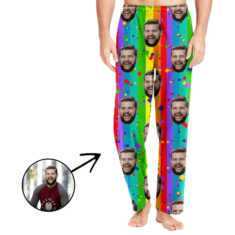 Custom Photo Pajamas Pants For Men Rainbow Father's Day Gifts
