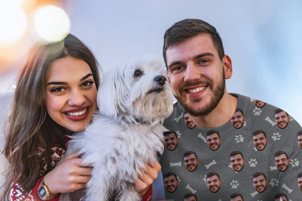 Custom Photo Pajamas For Men Dog Footprint Long Sleeve