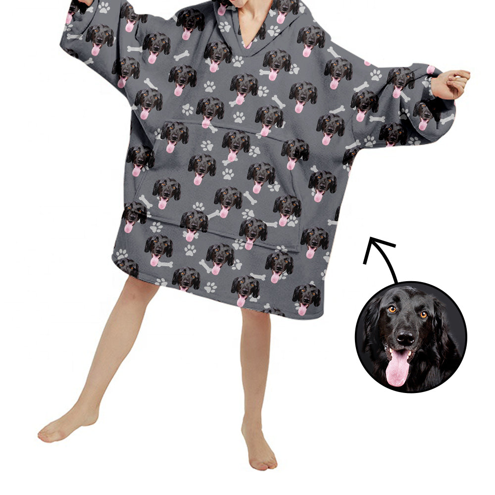 Wearable Blanket Custom Blanket Hoodie Photo Blanket Hoodie Soft Warm Fleece Flannel Loungewear Unisex Heart My Dog Footprint Grey