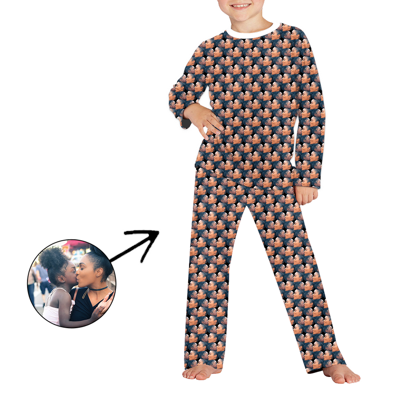 Custom Photo Pajamas For Kids Mash Face Long Sleeve