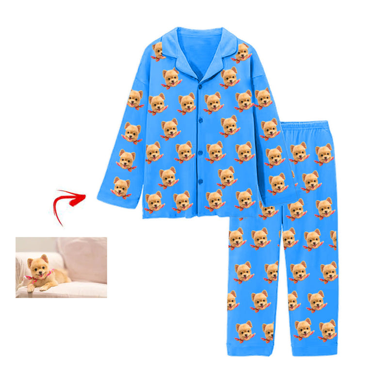 Custom Photo Pajamas I Love My Dog Blue
