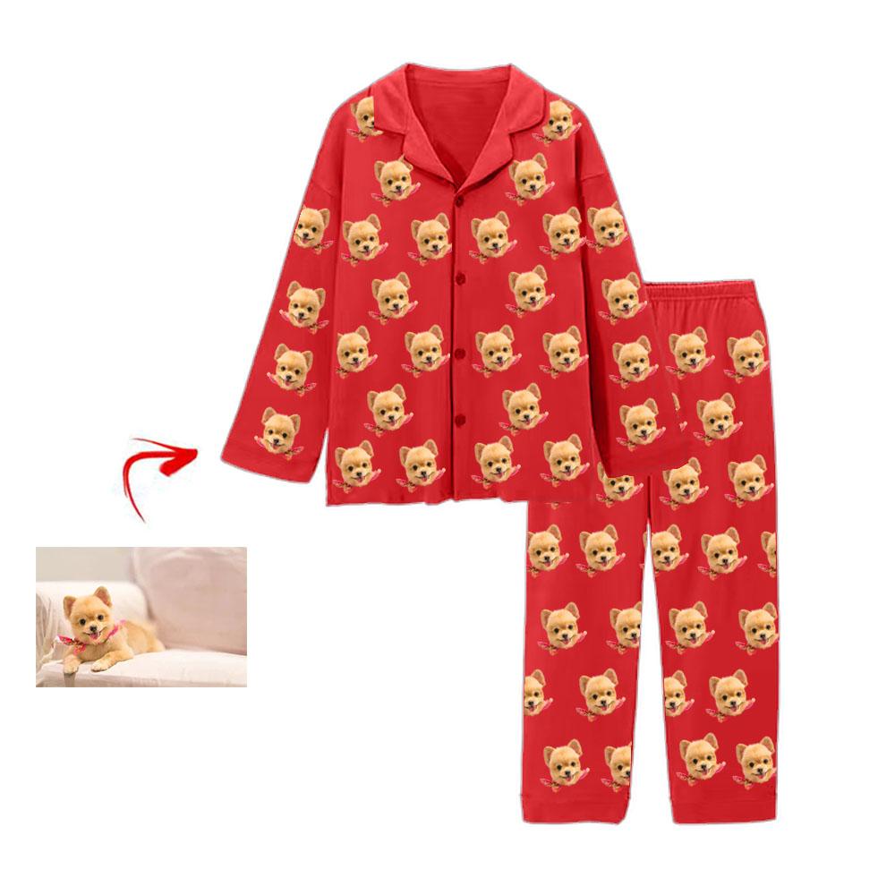 Custom Photo Pajamas I Love My Dog Red