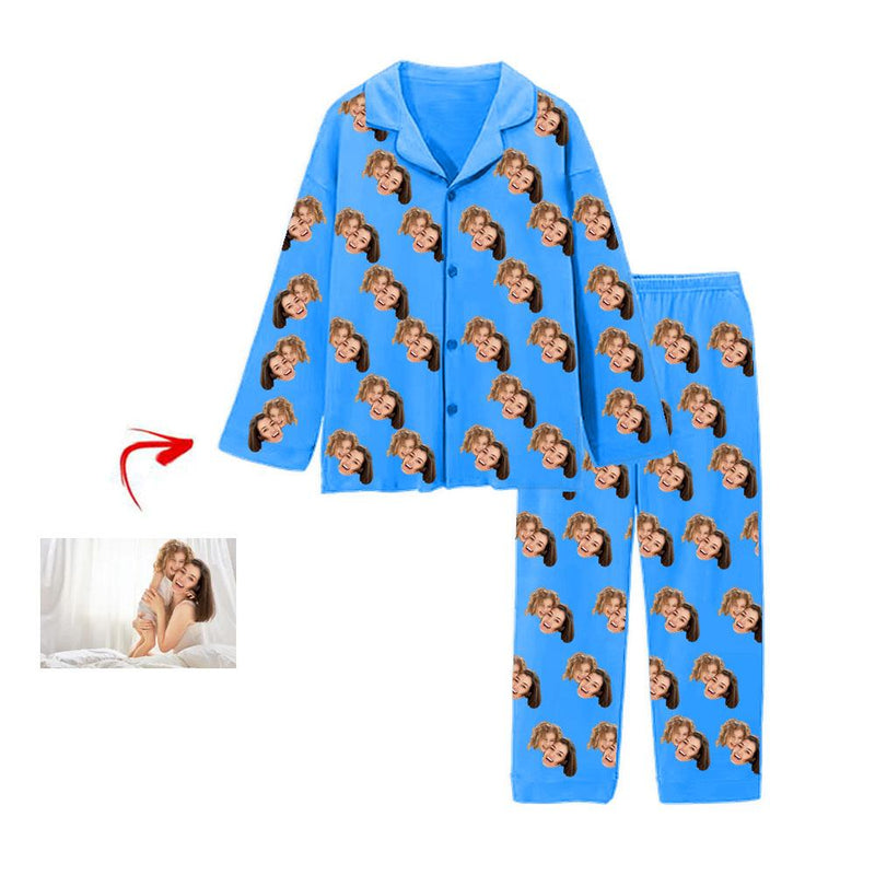 Custom Photo Pajamas I Love My Mom Blue