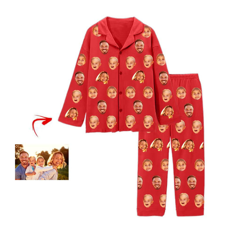 Custom Photo Pajamas I Love My Family Red
