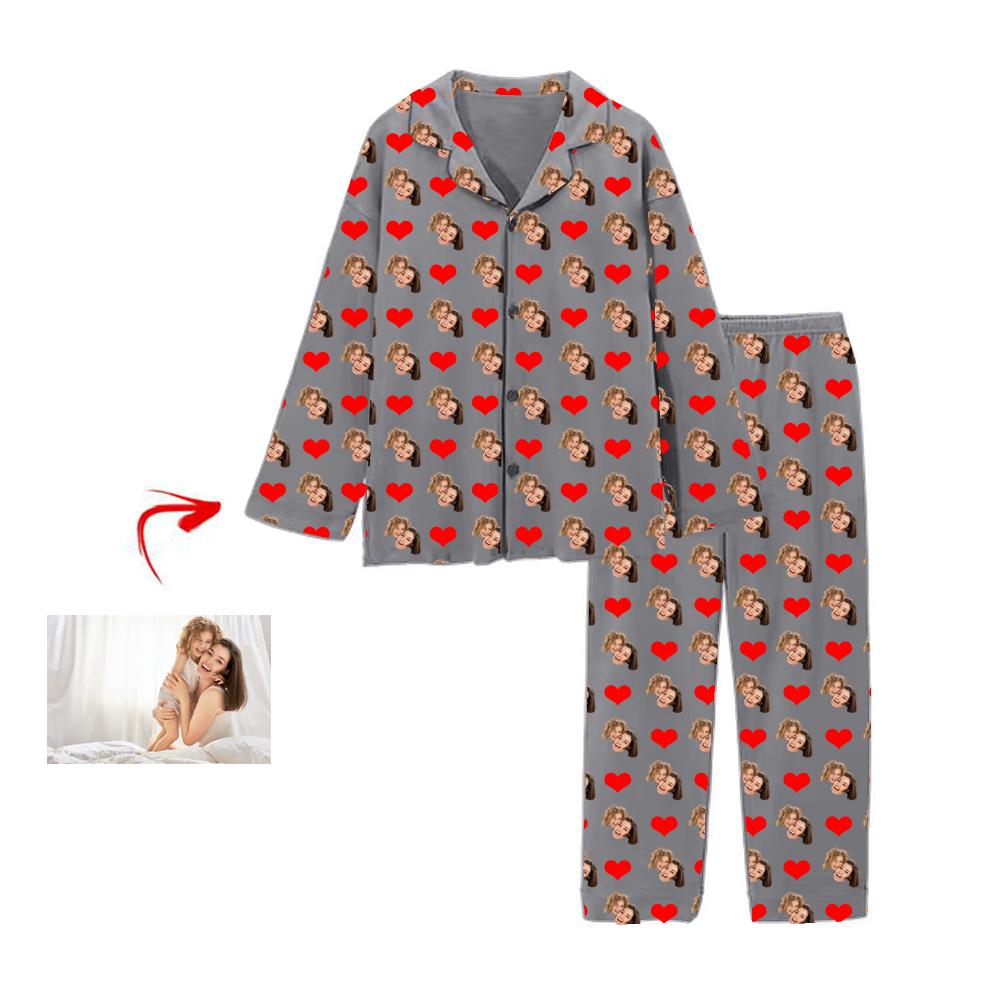 Custom Photo Pajamas Heart Happy Mother's Day Grey