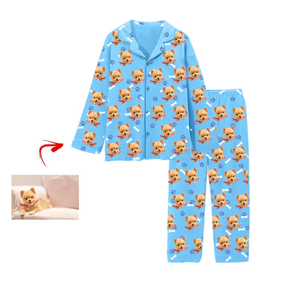 Custom Photo Pajamas Dog Footprint Blue