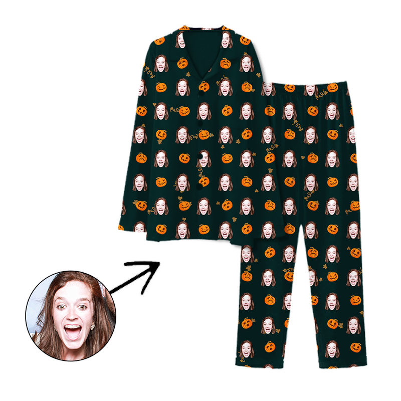Custom Photo Pajamas Halloween Pumpkin Black