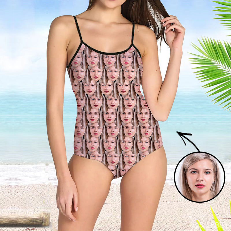 Custom Face Swimsuit One Piece Face Swimsuit Face Bikini Tropical Vegetation Suspender Swimsuit Face Personalized Bathing Suit For Women