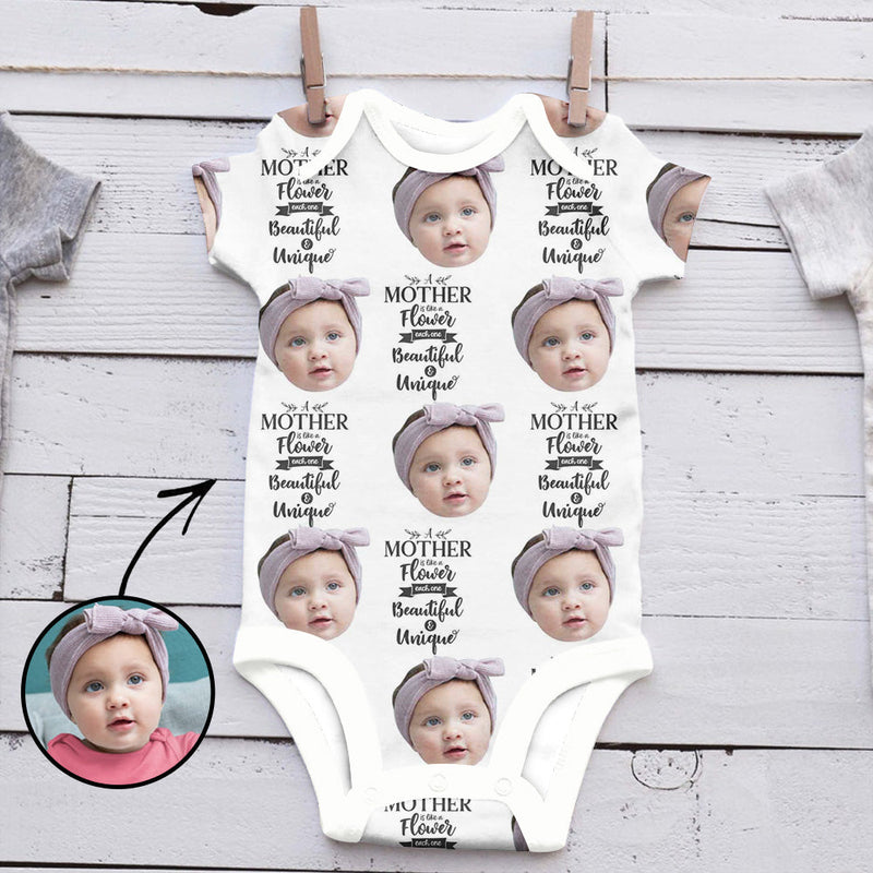 Custom Photo Baby Bodysuit A Mother Is Like A Flower Mother's Day Gifts