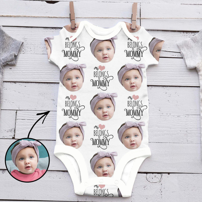 Custom Photo Baby Bodysuit My Heart Belongs To Mommy Mother's Day Gifts