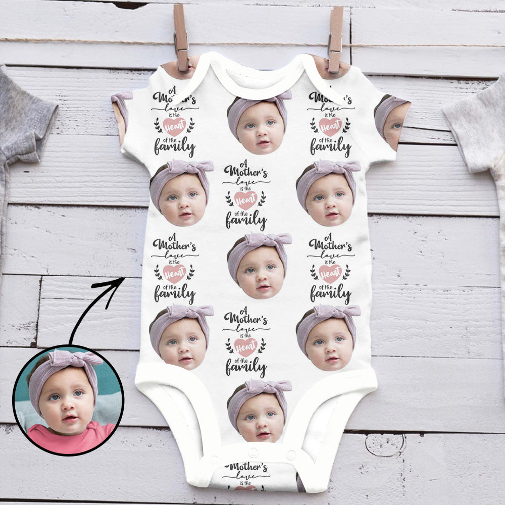 Custom Photo Baby Bodysuit A Mother's Love Is The Heart Of The Family Mother's Day Gifts