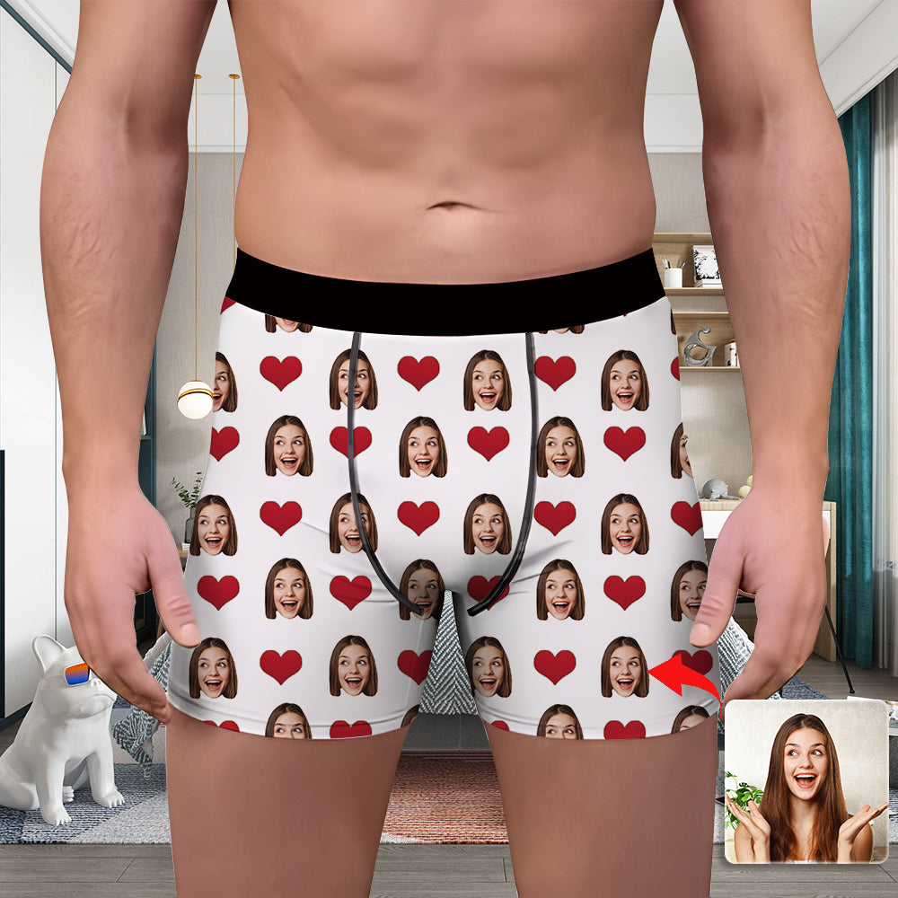 Valentine's Day Custom Underwear With Face Boxer Custom Boxers Personalized Underwear Custom Boxer Briefs Face Boxer With Girlfriend's Face Heart