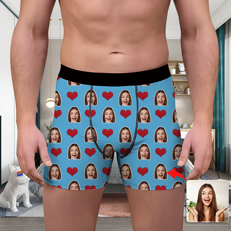 Valentine's Day Custom Underwear With Face Boxer Custom Boxers Personalized Underwear Custom Boxer Briefs Face Boxer With Girlfriend's Face Heart