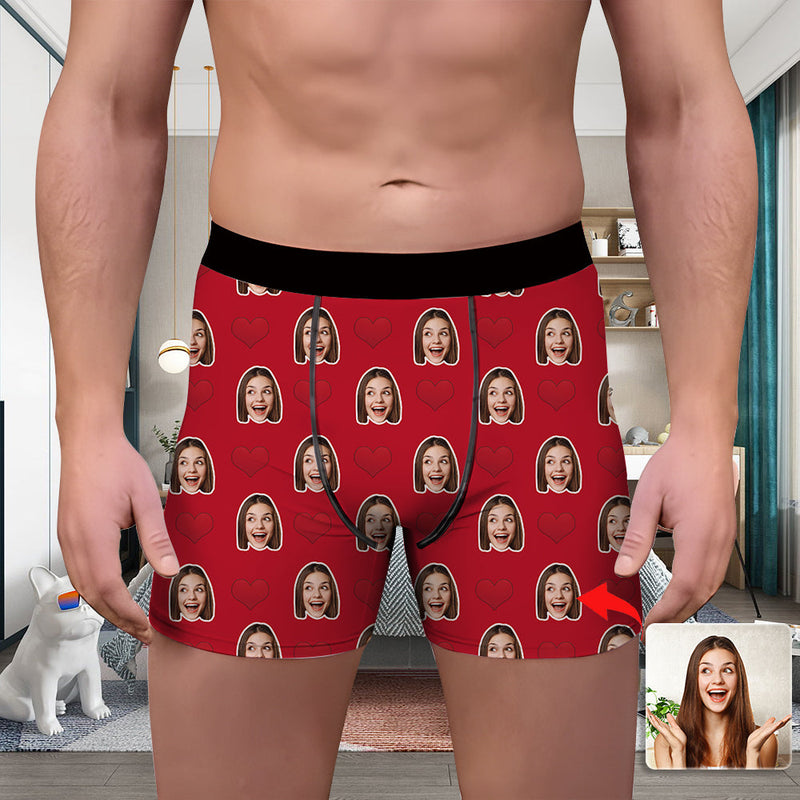 Valentine's Day Custom Underwear With Face Boxer Custom Boxers Personalized Underwear Custom Boxer Briefs Face Boxer With Girlfriend's Face Heart