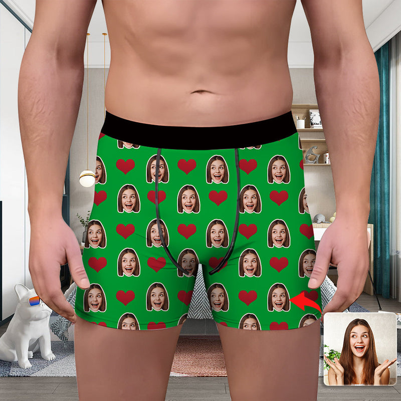 Valentine's Day Custom Underwear With Face Boxer Custom Boxers Personalized Underwear Custom Boxer Briefs Face Boxer With Girlfriend's Face Heart