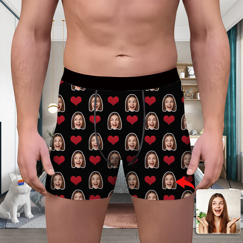 Valentine's Day Custom Underwear With Face Boxer Custom Boxers Personalized Underwear Custom Boxer Briefs Face Boxer With Girlfriend's Face Heart