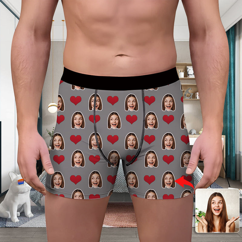 Valentine's Day Custom Underwear With Face Boxer Custom Boxers Personalized Underwear Custom Boxer Briefs Face Boxer With Girlfriend's Face Heart