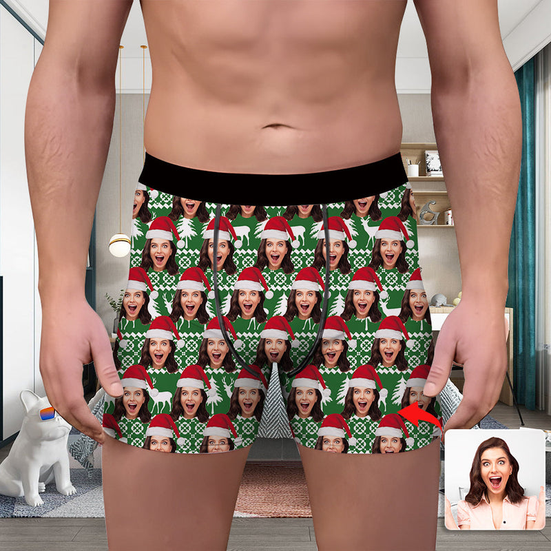 Valentine's Day Custom Underwear With Face Boxer Custom Boxers Personalized Underwear Custom Boxer Briefs Face Boxer Christmas Hat