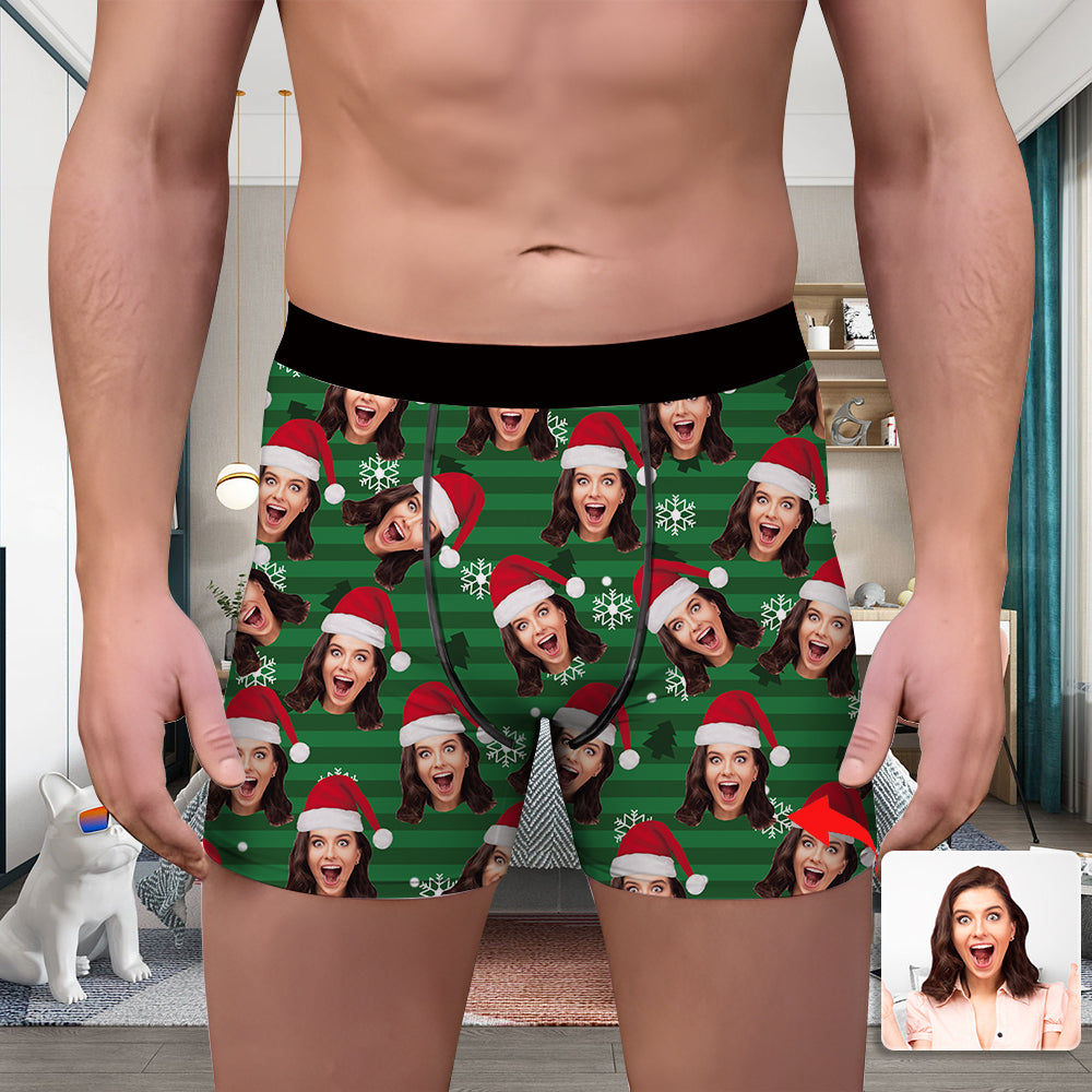 Valentine's Day Custom Underwear With Face Boxer Custom Boxers Personalized Underwear Custom Boxer Briefs Face Boxer Funny Christmas Hat
