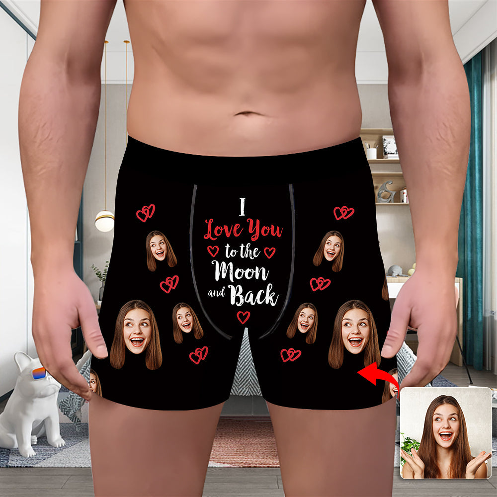 Valentine's Day Custom Underwear With Face Boxer Custom Boxers Personalized Underwear Custom Boxer Briefs Face Boxer I Love You To The Moon And Back