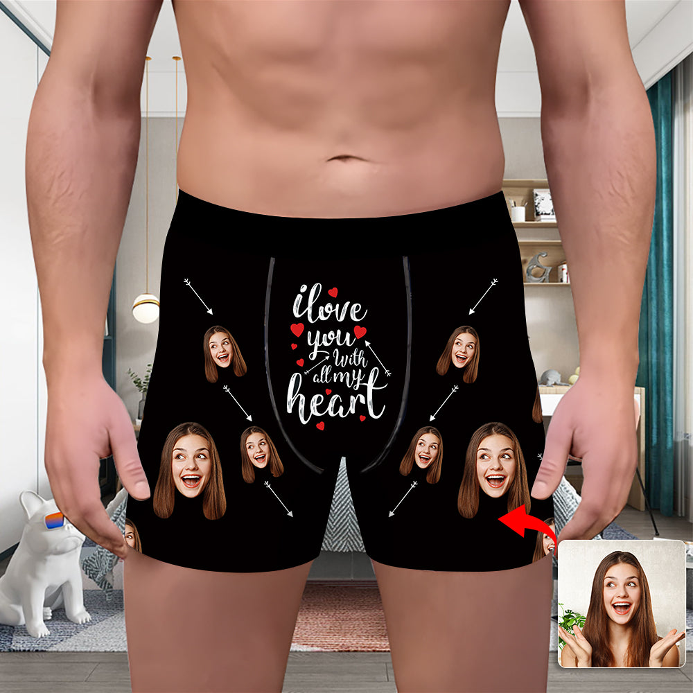 Valentine's Day Custom Underwear With Face Boxer Custom Boxers Personalized Underwear Custom Boxer Briefs Face Boxer I Love You With All My Heart