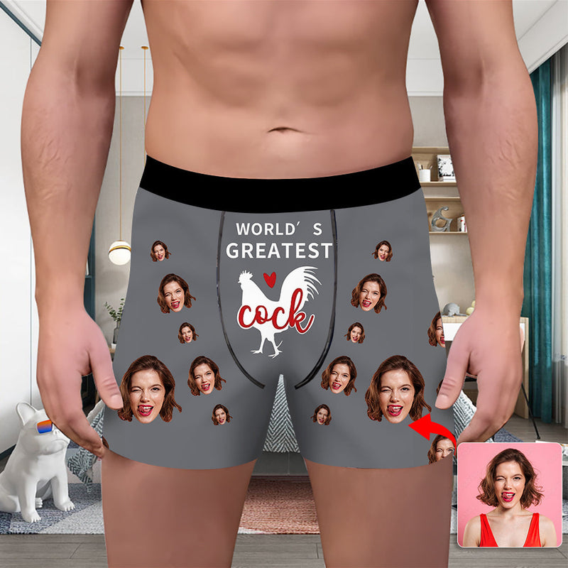 Valentine's Day Custom Underwear With Face Boxer Custom Boxers Personalized Underwear Custom Boxer Briefs Face Boxer World's Greatest Cock Grey