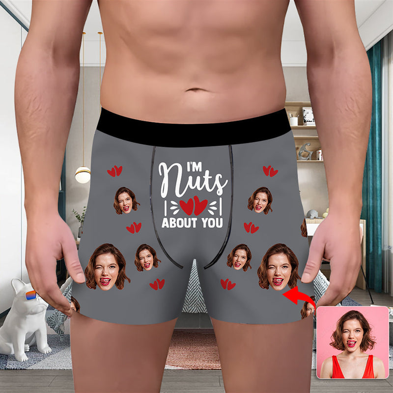Valentine's Day Custom Underwear With Face Boxer Custom Boxers Personalized Underwear Custom Boxer Briefs Face Boxer I'm Nuts About You Black